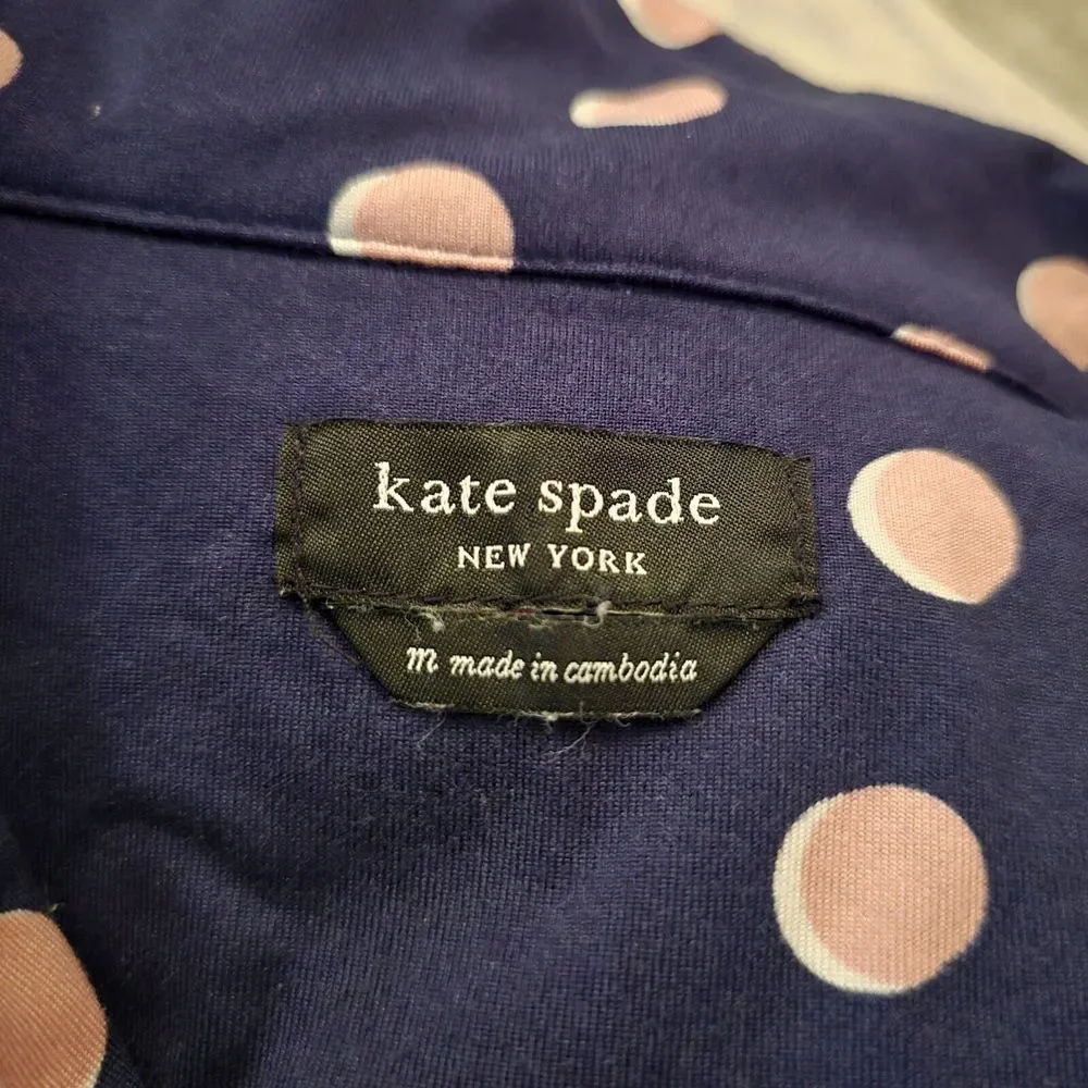 Kate Spade Polka Dot Soft Navy Pink Pajama Top OnlySize M NO‎ TAGS 00237